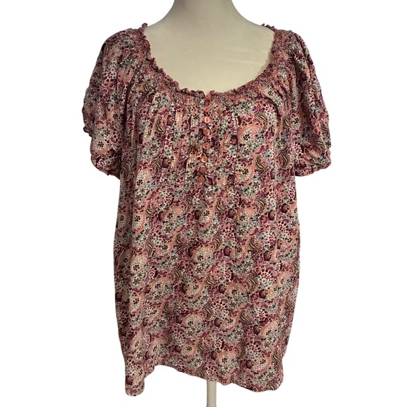 Faded Glory Tops - Faded Glory Womens XL Pink Paisley Floral Rayon Boho Peasant Blouse Top